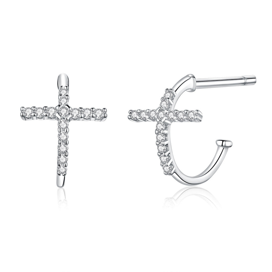S925 Sterling Silver Earrings with Pavé Set CZ in Platinum Finish
