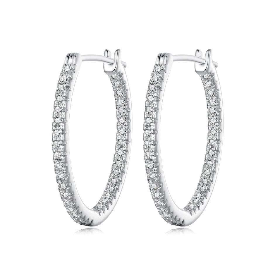 925 Sterling Silver Earrings with Pave Setting CZ in White Gold for Women