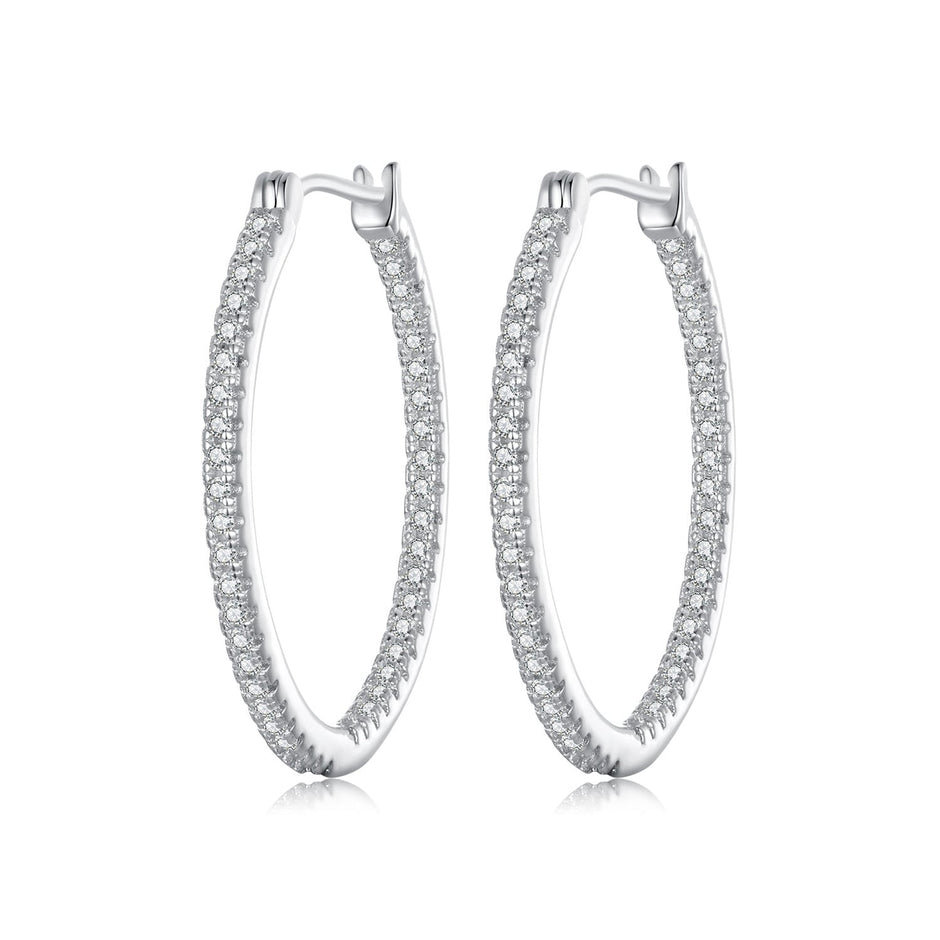 925 Sterling Silver Earrings with Pave Setting CZ in White Gold for Women
