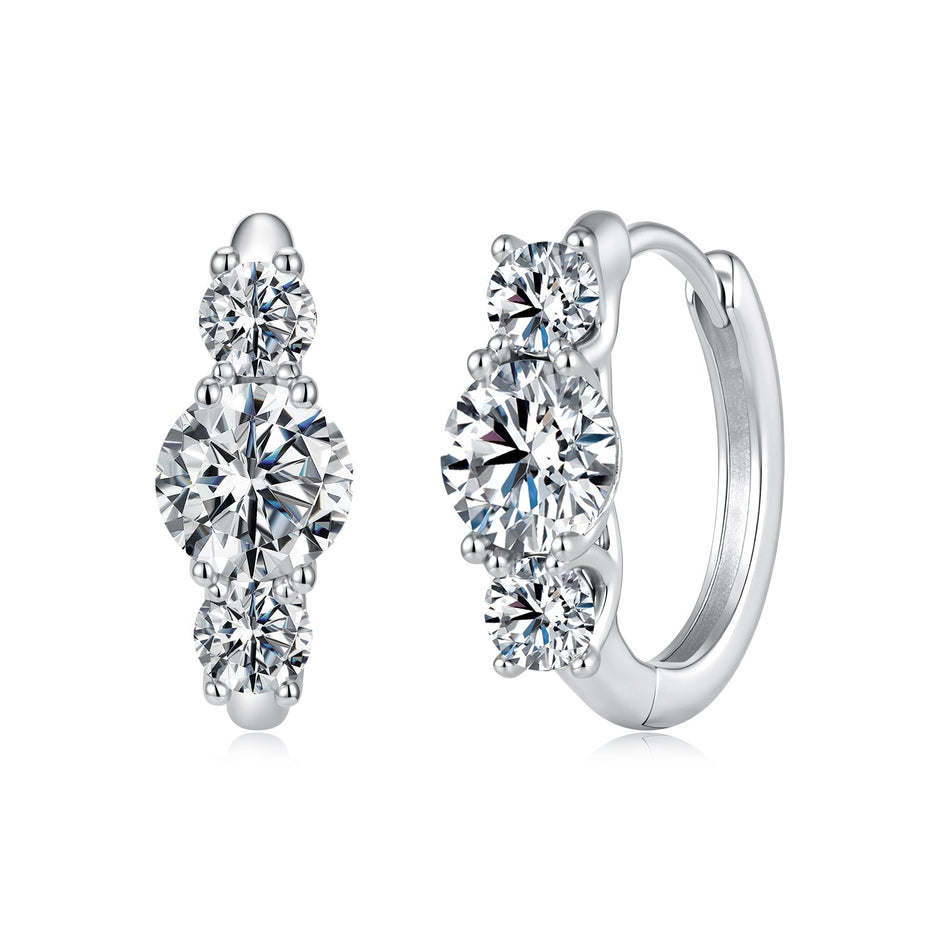 925 Sterling Silver White Gold Plated Moissanite 1.3x0.5cm Hoop Earrings for Women