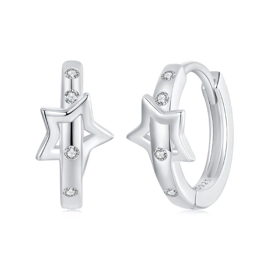 925 Sterling Silver & White Gold Earrings with Pavé Setting CZ - 12x6mm for Women