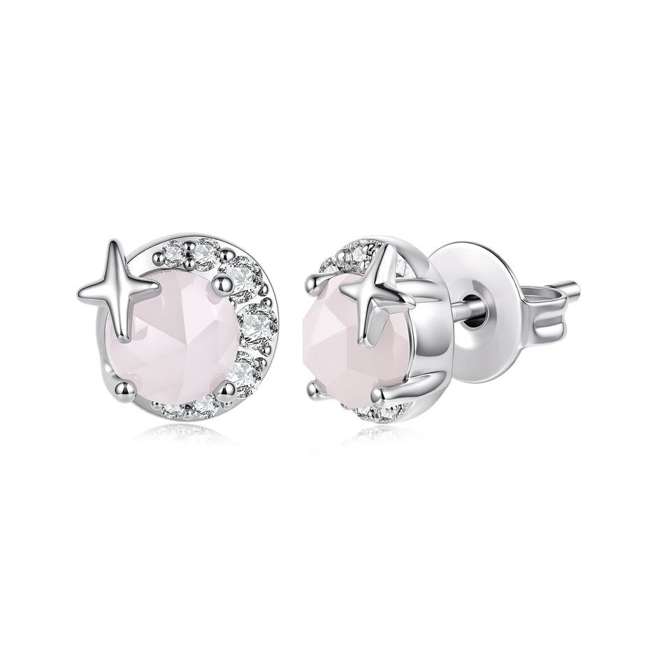 925 Sterling Silver White Crystal Pavé CZ 0.7x0.8cm Stud Earrings for Women