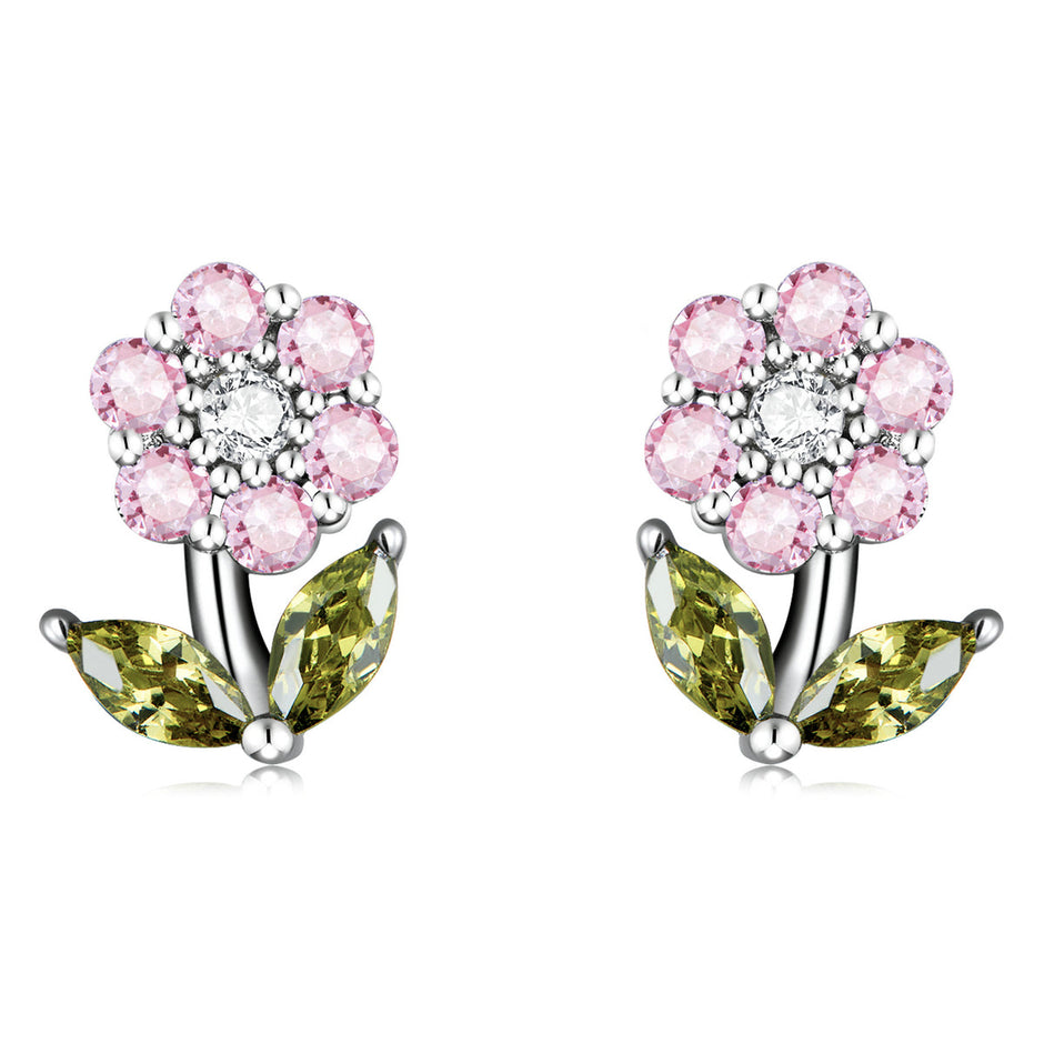 925 Sterling Silver Earrings with Pavé Setting CZ in White Gold