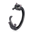 S925 Sterling Silver Plated Black Gold Cat-themed Ring for Women