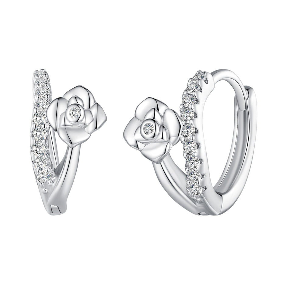 925 Sterling Silver Platinum Plated Pavé CZ Earrings