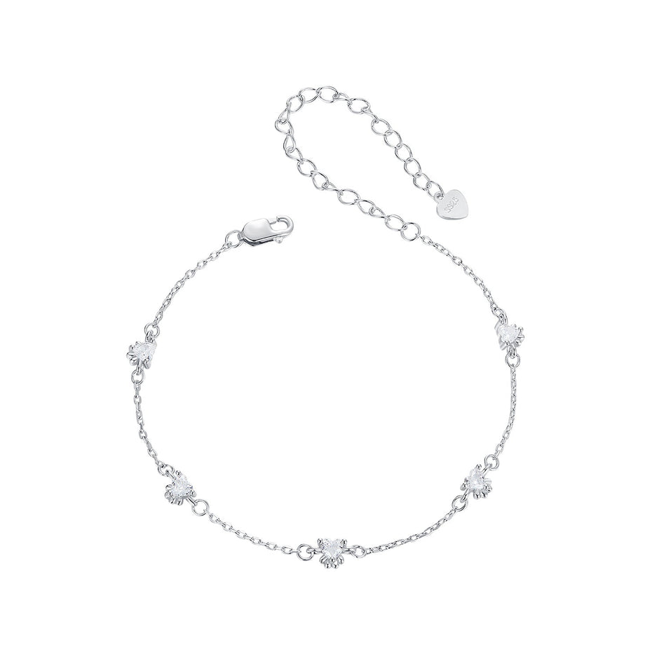 925 Sterling Silver Bracelet with Pavé Setting CZ and White Gold Plating