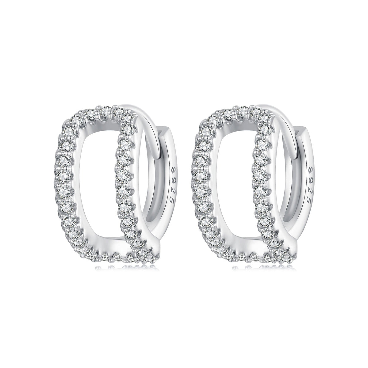 925 Sterling Silver Earrings with White Gold Plating and Pavé Setting CZ for Women