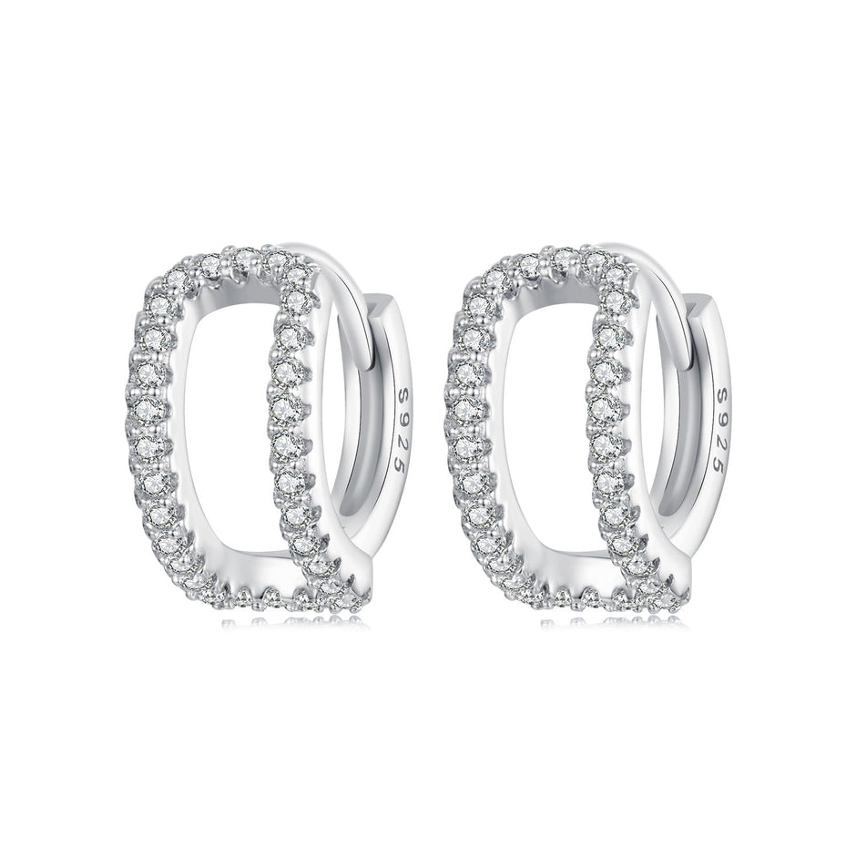 925 Sterling Silver Earrings with White Gold Plating and Pavé Setting CZ for Women
