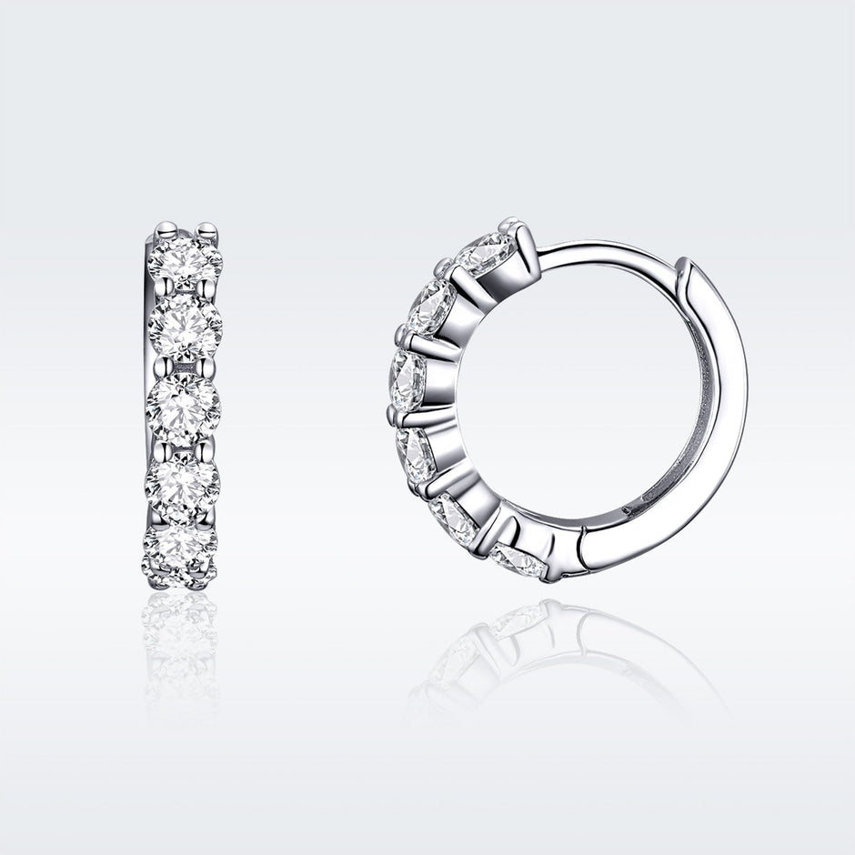 925 Sterling Silver Earrings with Pavé CZ in Platinum Plating, 1.6 x 0.3 cm for Women