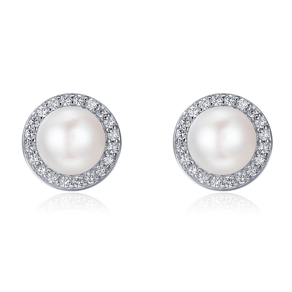 925 Sterling Silver Freshwater Pearl Earrings with CZ for Women