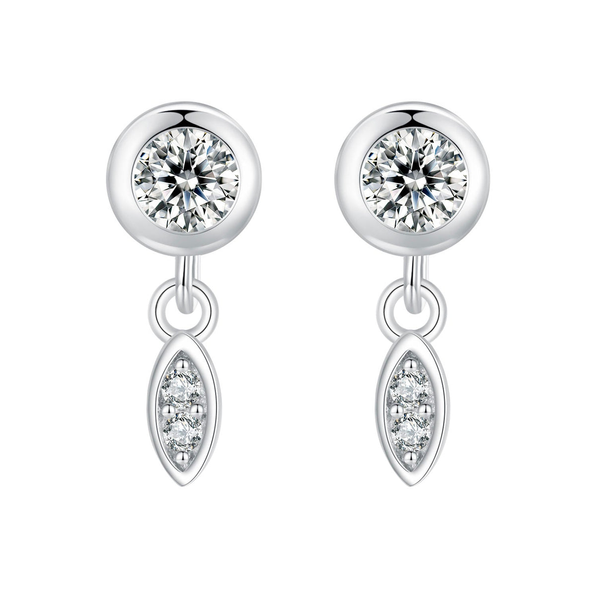 925 Sterling Silver Earrings with Pavé Setting CZ in White Gold - 11*4mm