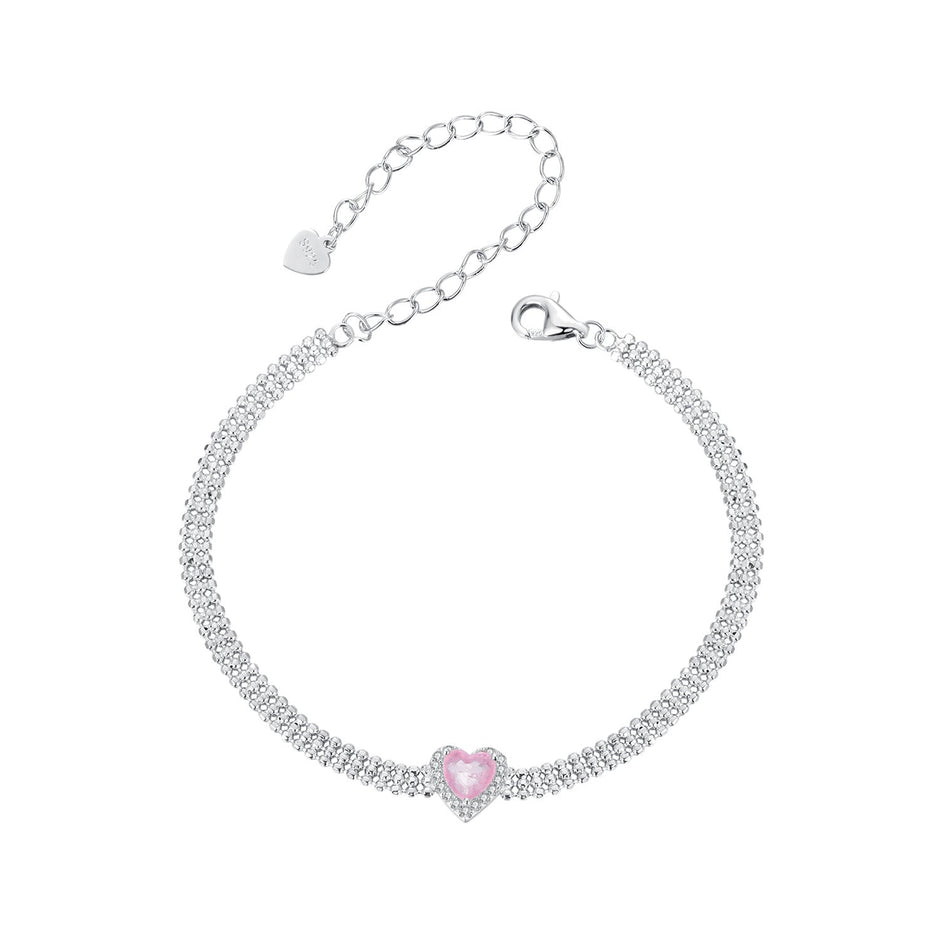 925 Sterling Silver White Gold Plated 8mm CZ Pendant Bracelet for Women