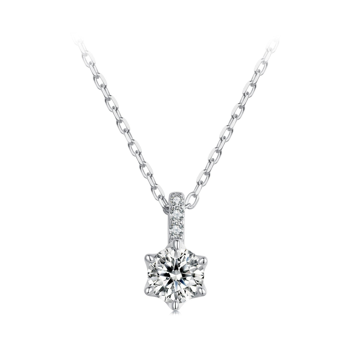 925 Sterling Silver Moissanite Plated Platinum Necklace for Women, 6.5mm, Style L, 400mm Length