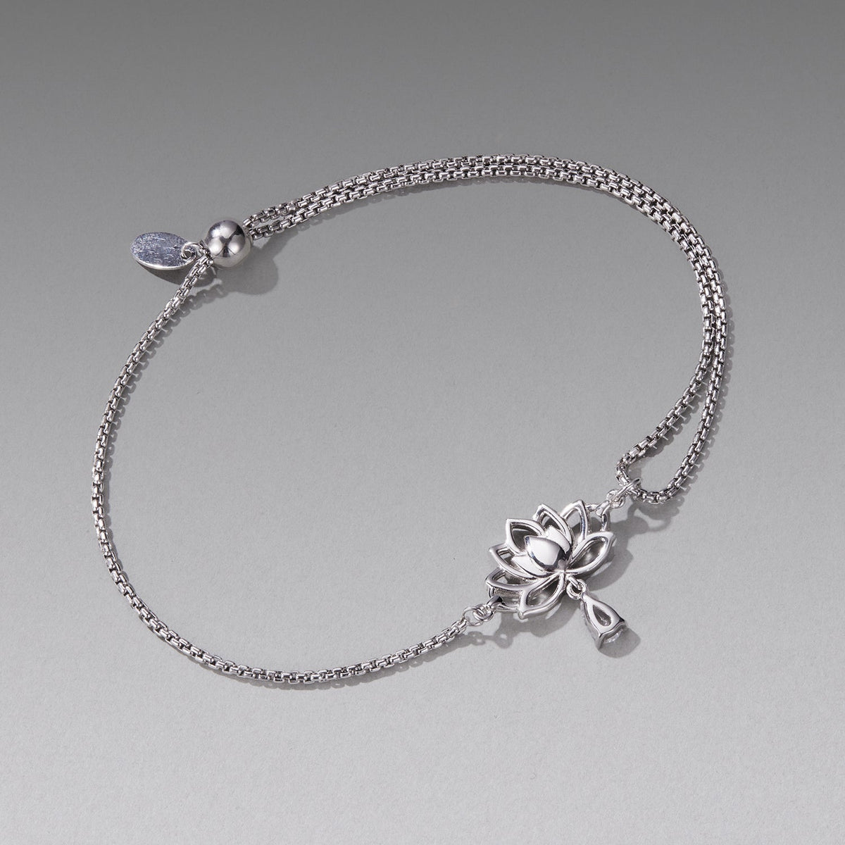 925 Sterling Silver Adjustable Chain Bracelet with White Gold Plating and CZ for Women