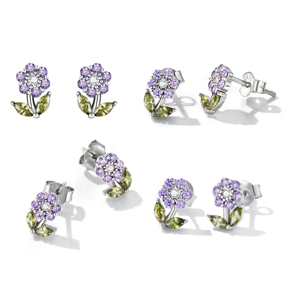 925 Sterling Silver Earrings with Pavé Setting CZ in White Gold