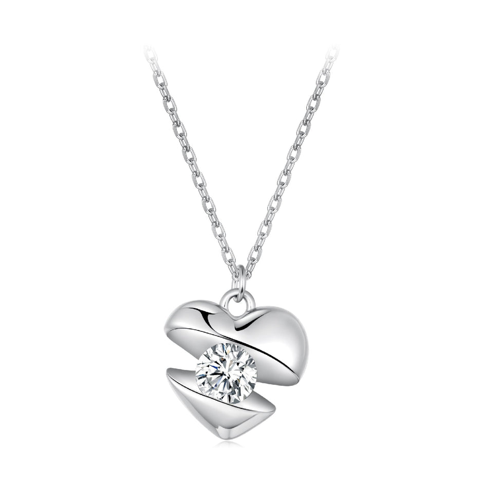 925 Sterling Silver White Gold Plated 40cm+5cm Length CZ Necklace for Women