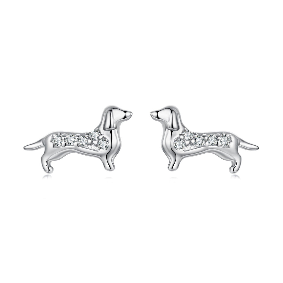 925 Sterling Silver Earrings with Pavé Setting and White Gold Plating for Women