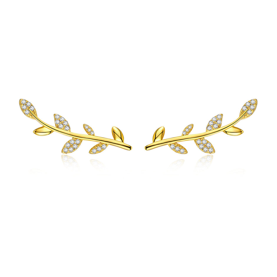 925 Sterling Silver Earrings with Gold Plating and CZ - 0.9x2.5cm for Women