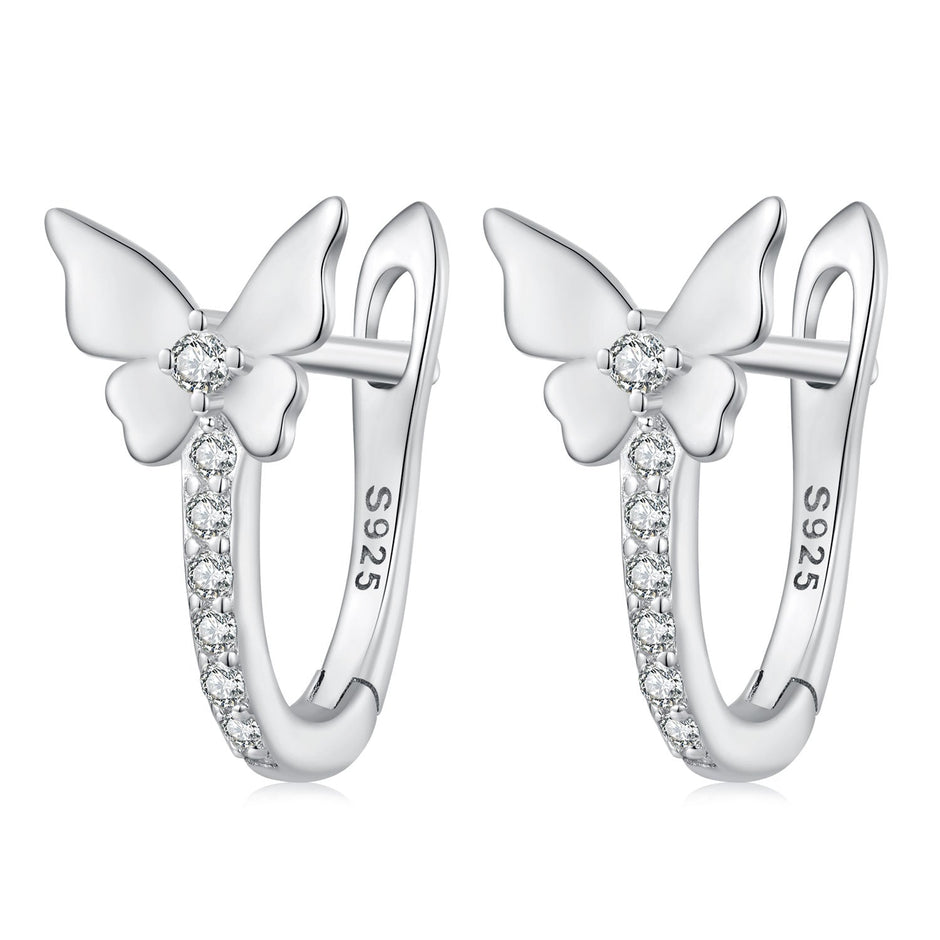 S925 Sterling Silver Small Platinum Plated Earrings with Pavé Setting CZ