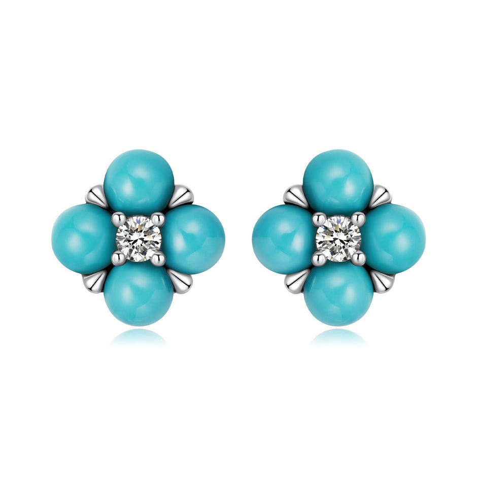 925 Sterling Silver Earrings with Synthetic Turquoise and CZ in Oxidized Finish