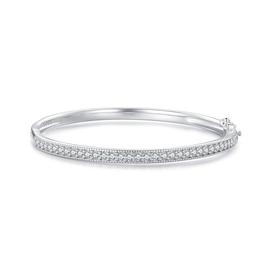 925 Silver & Platinum Pavé Setting CZ Bracelets, Size 17.0 mm for Women