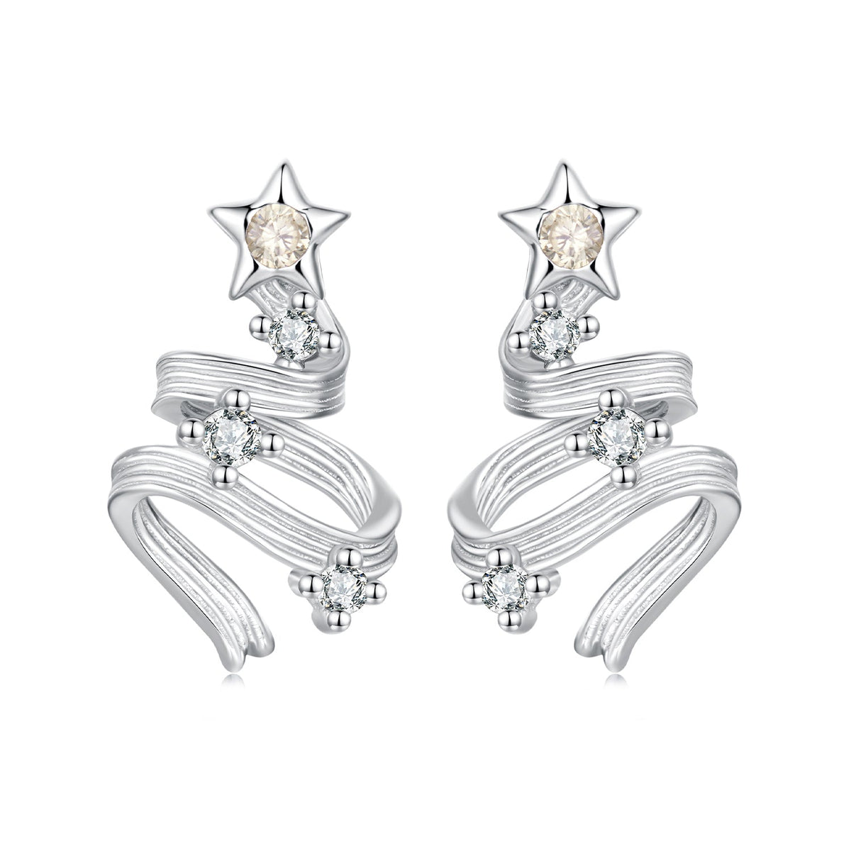 925 Sterling Silver Earrings with White Gold Plating and CZ