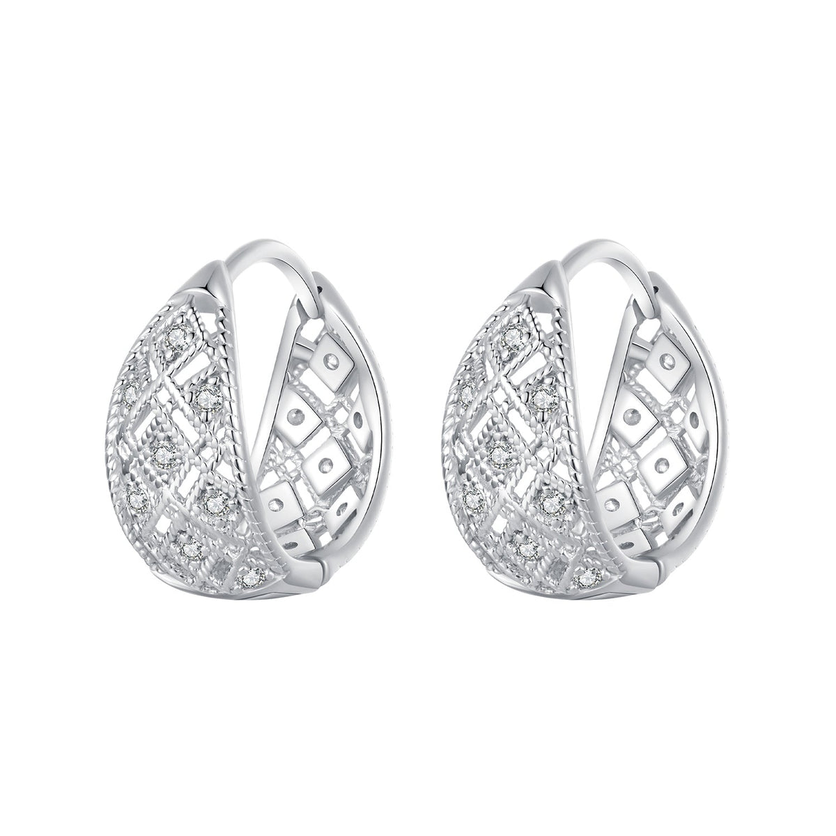 925 Sterling Silver White Gold Plated Pave Setting CZ Earrings 13*6mm for Women