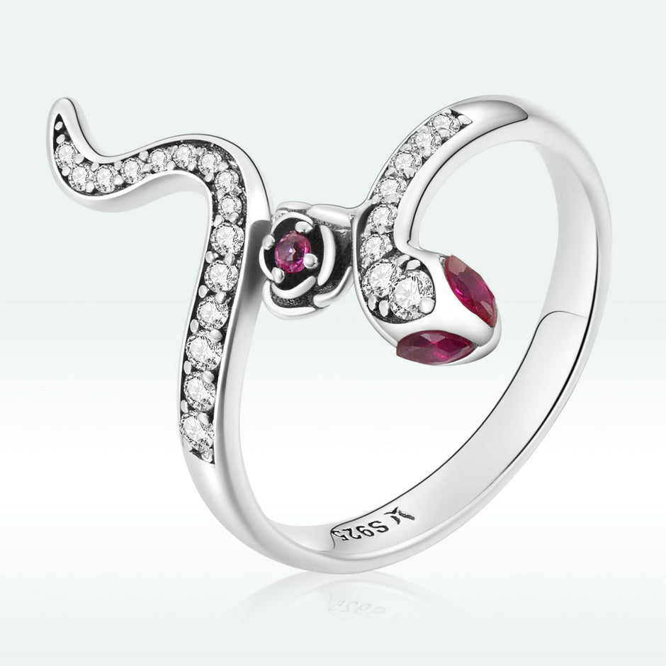 925 Sterling Silver Oxidized Snake Ring with Pavé Setting CZ for Women - Size 7.0