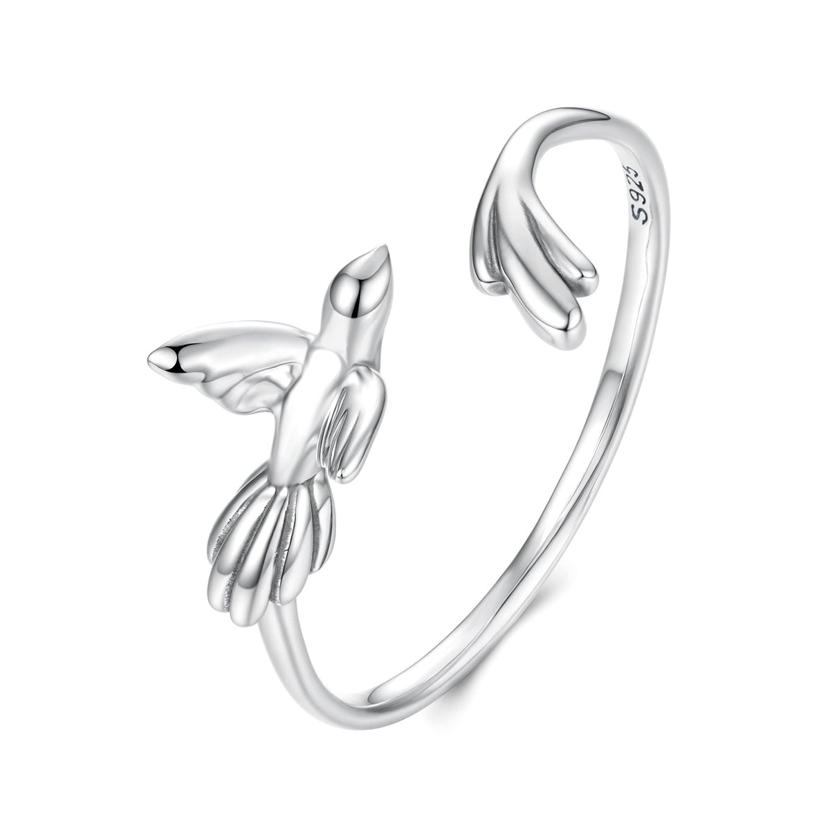 925 Sterling Silver Oxidized Silver Bird Ring for Women - 0.14cm Width, 0.7cm Bird Size