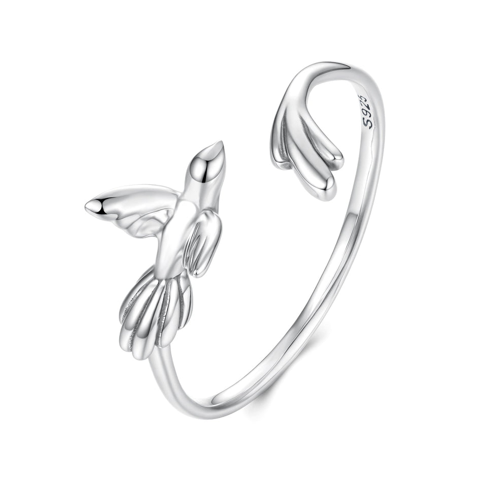 925 Sterling Silver Oxidized Silver Bird Ring for Women - 0.14cm Width, 0.7cm Bird Size