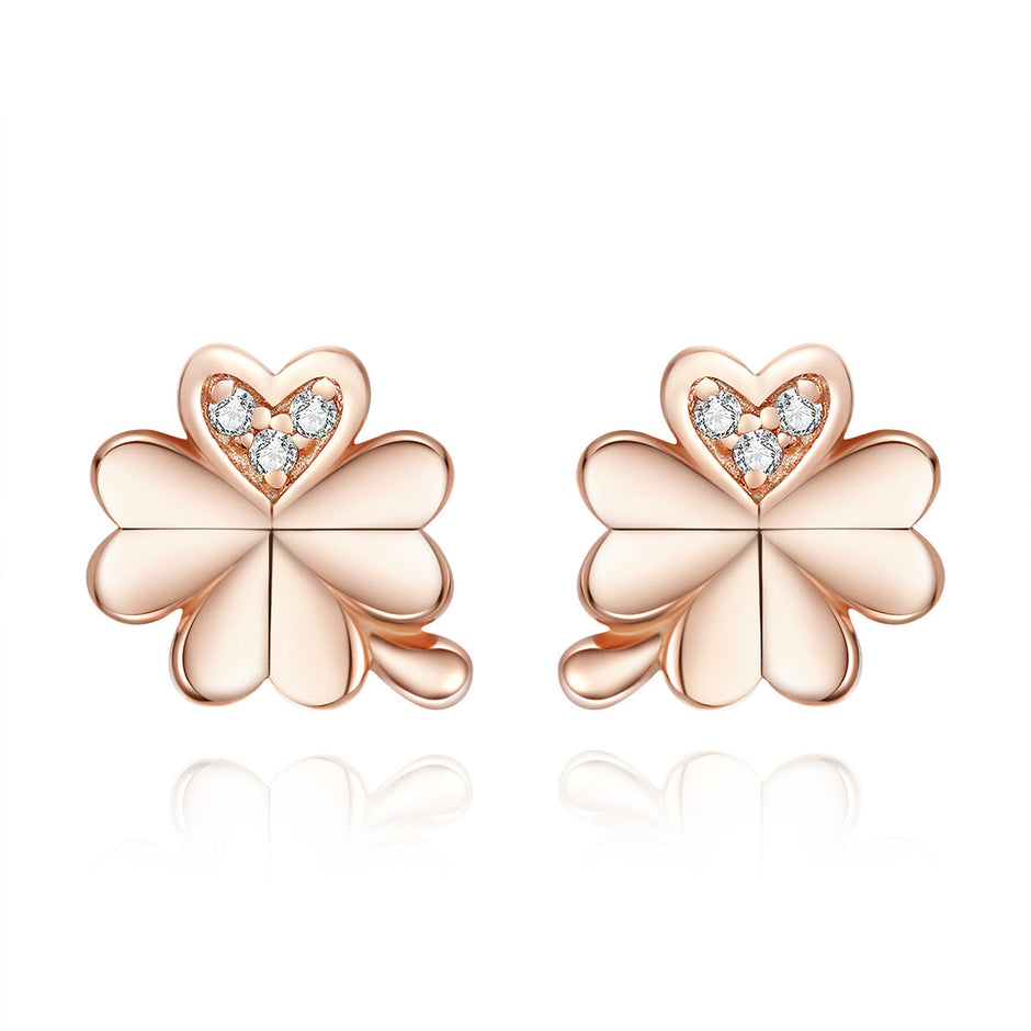 925 Sterling Silver Earrings with Pavé Setting CZ in Rose Gold 0.9x0.7cm for Women