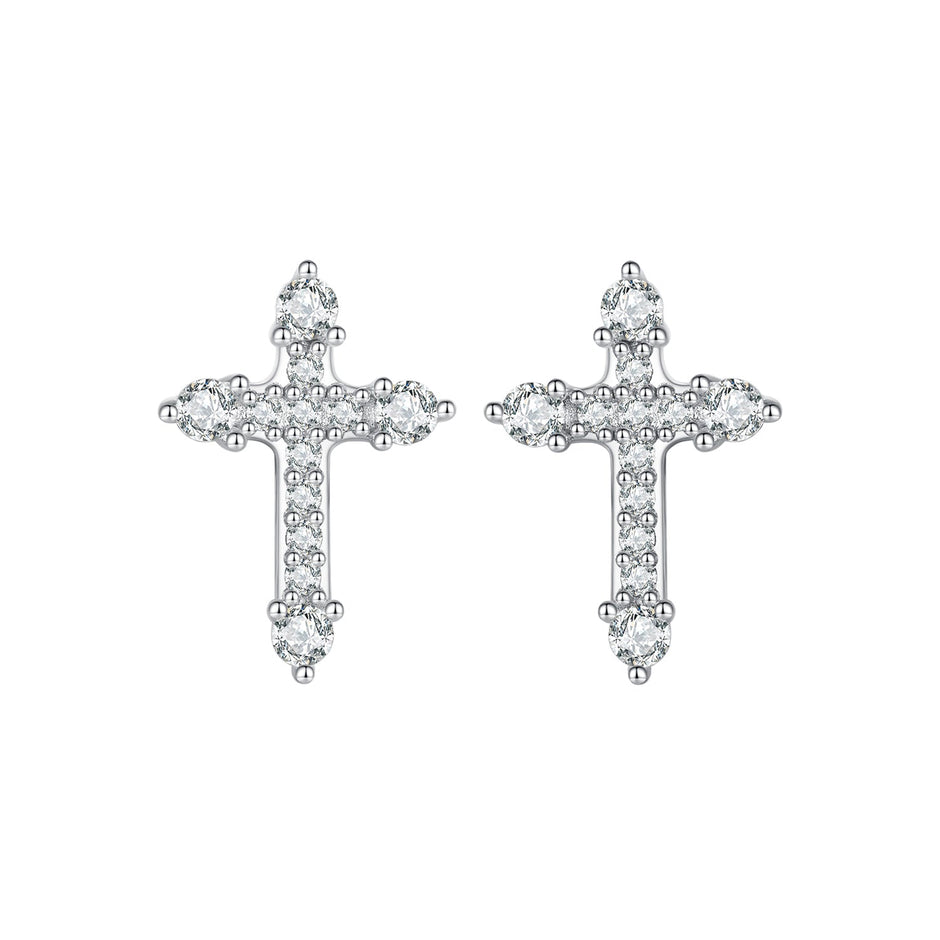 925 Sterling Silver Earrings with Pavé Setting CZ in White Gold Plating - 1.2x0.8cm for Women