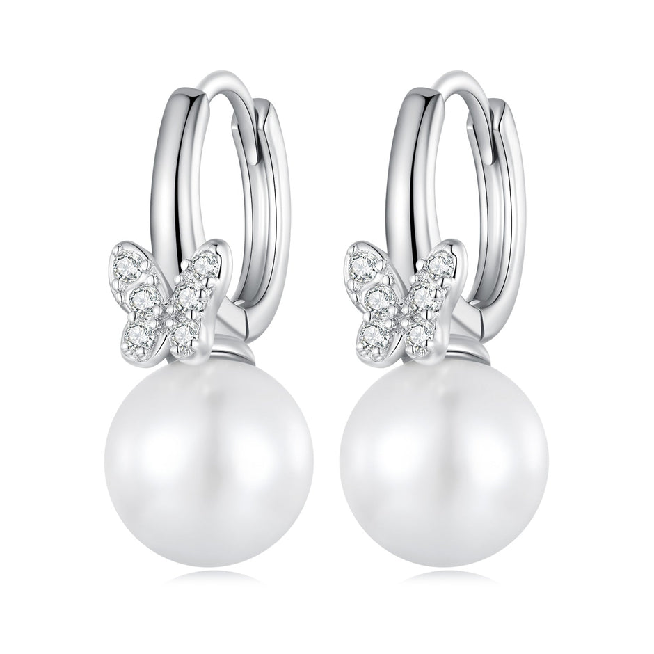 925 Sterling Silver Earrings with Plated Platinum and Shell Pearl for Women