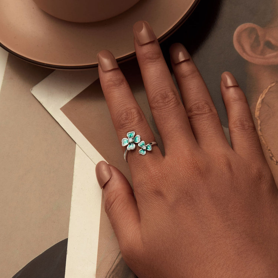 925 Sterling Silver Enamel Pavé CZ Ring for Women