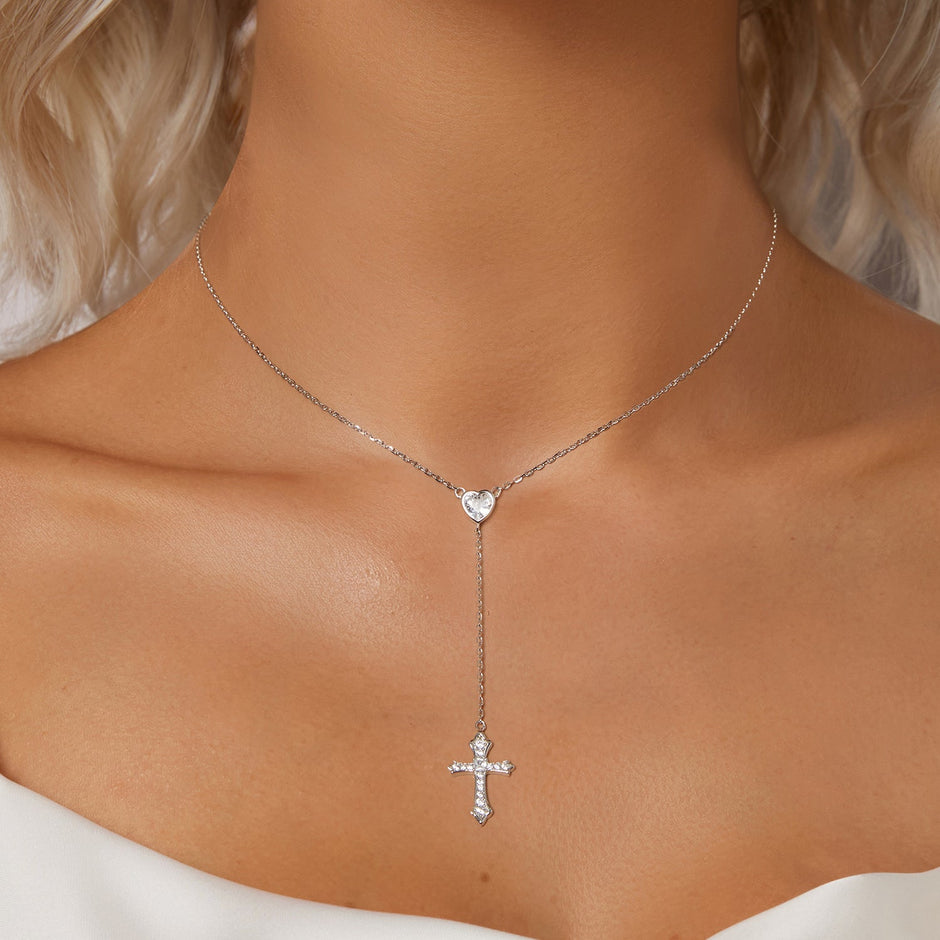 925 Sterling Silver White Gold Plated Necklace with CZ Pavé Setting for Women