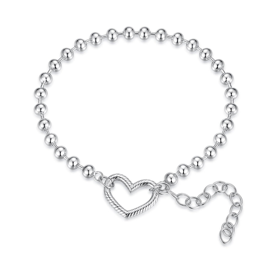 925 Sterling Silver 16+5cm White Gold Plated Heart Bracelet for Women