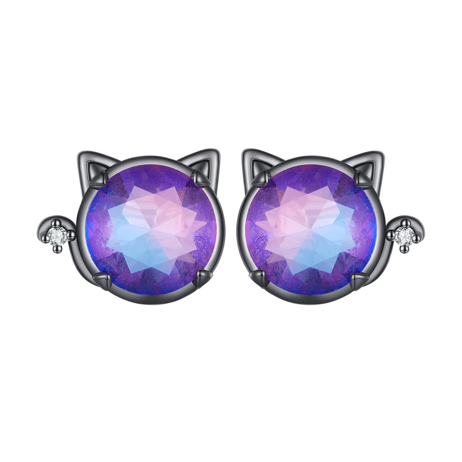 925 Sterling Silver Earrings with Pavé CZ and Transparent Glass in Black Gold, 1.0*1.2cm, for Women