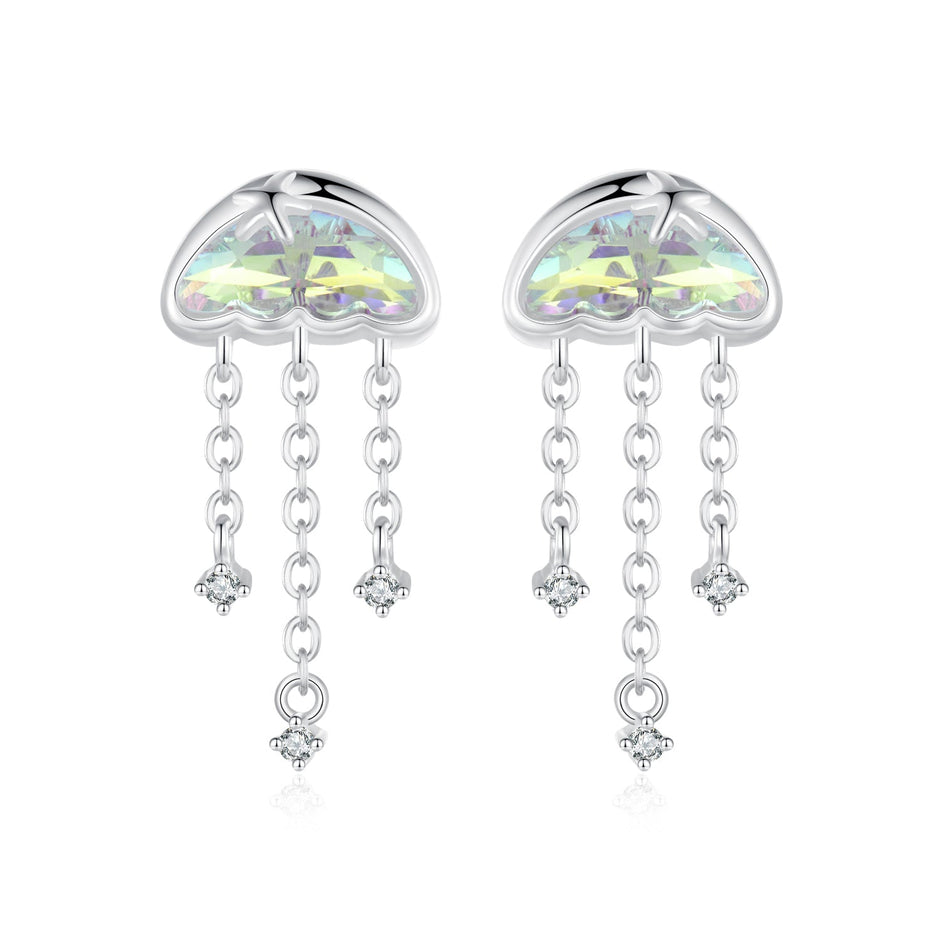 925 Sterling Silver Earrings with Pavé Setting CZ and Transparent Glass
