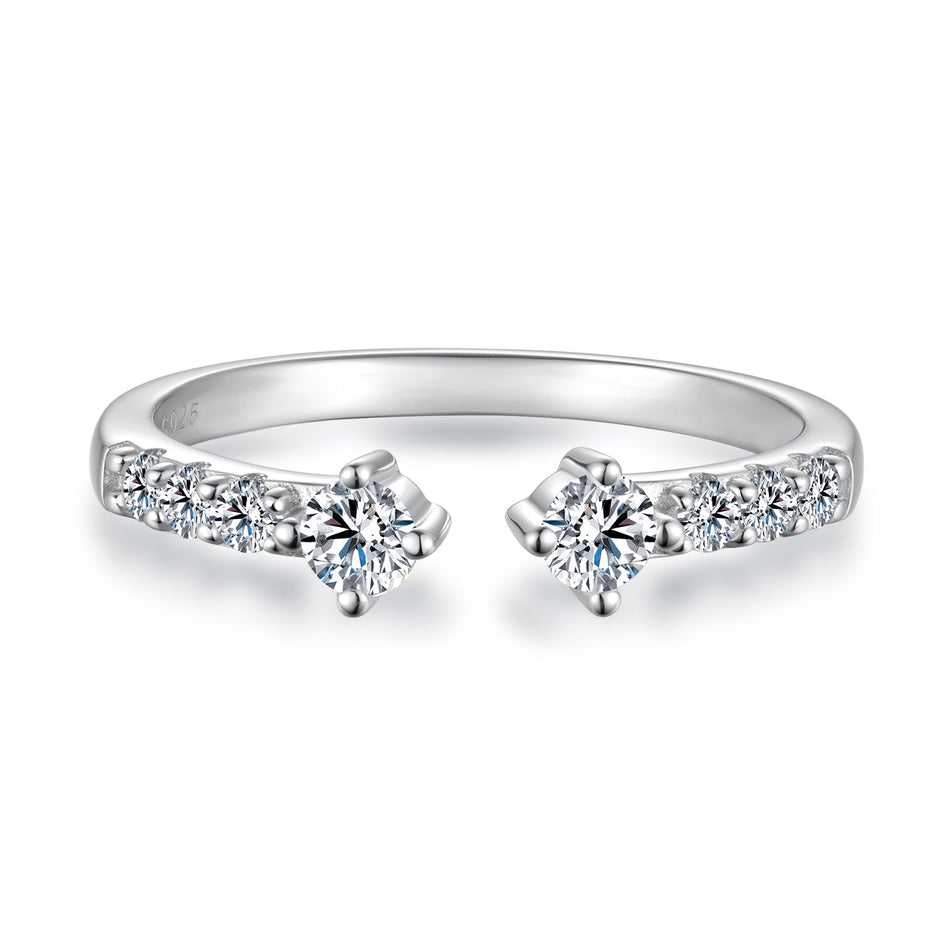 925 Sterling Silver White Gold Plated Size E Moissanite Pavé CZ Ring for Women