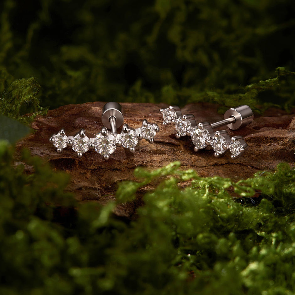 925 Sterling Silver White Gold Plated Moissanite 1.4 x 0.4 cm Earrings for Women
