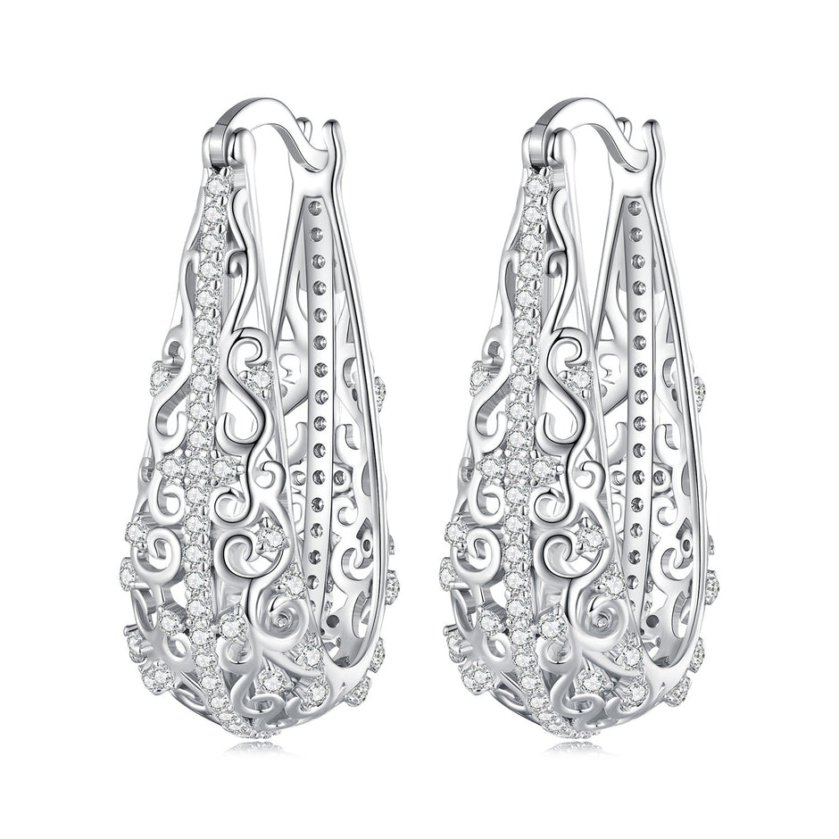 925 Sterling Silver Earrings with Pavé Set CZ, 2.5cm x 0.8cm, for Women