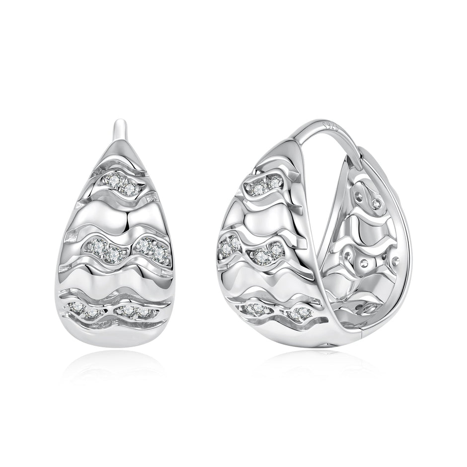 925 Sterling Silver White Gold Plated CZ 1.4 x 0.7 cm Hoop Earrings for Women