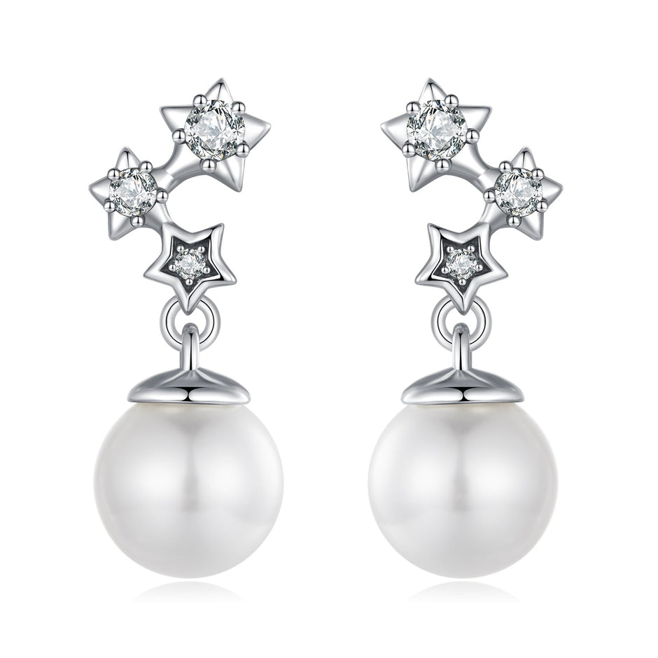 925 Sterling Silver Earrings with Quality Shell Pearl and CZ for Women