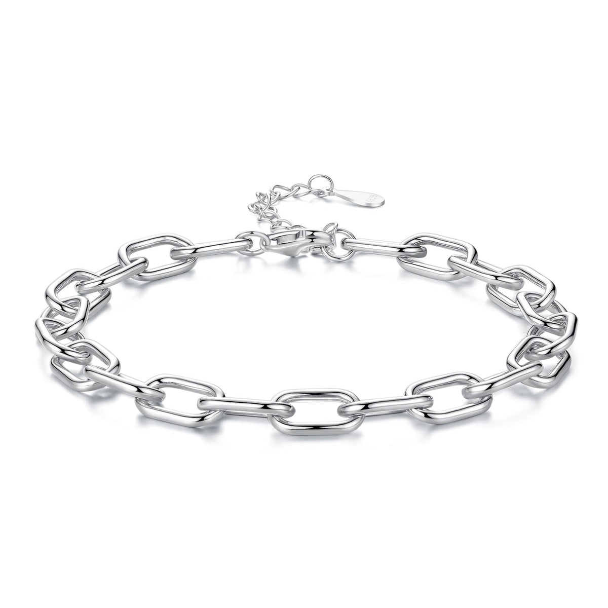 925 Sterling Silver White Gold Plated 15+6cm Adjustable Bracelet for Women