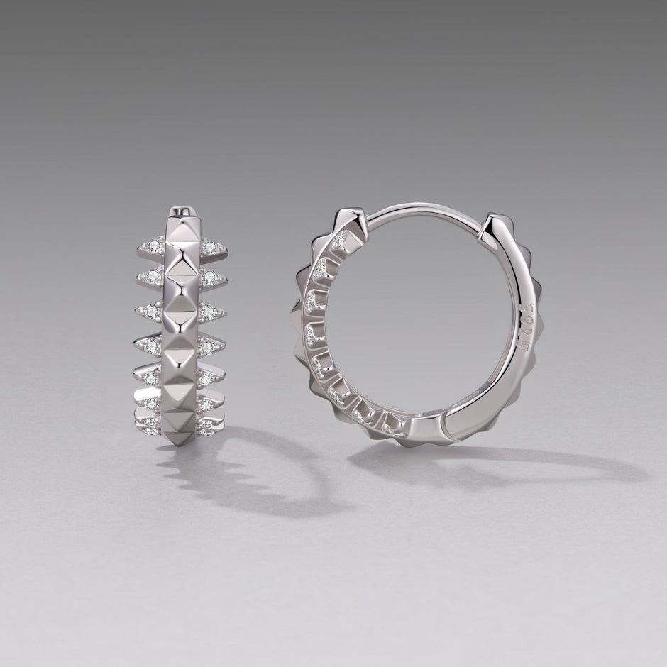 925 Sterling Silver White Gold Plated 1.6cm Pavé CZ Hoop Earrings for Women