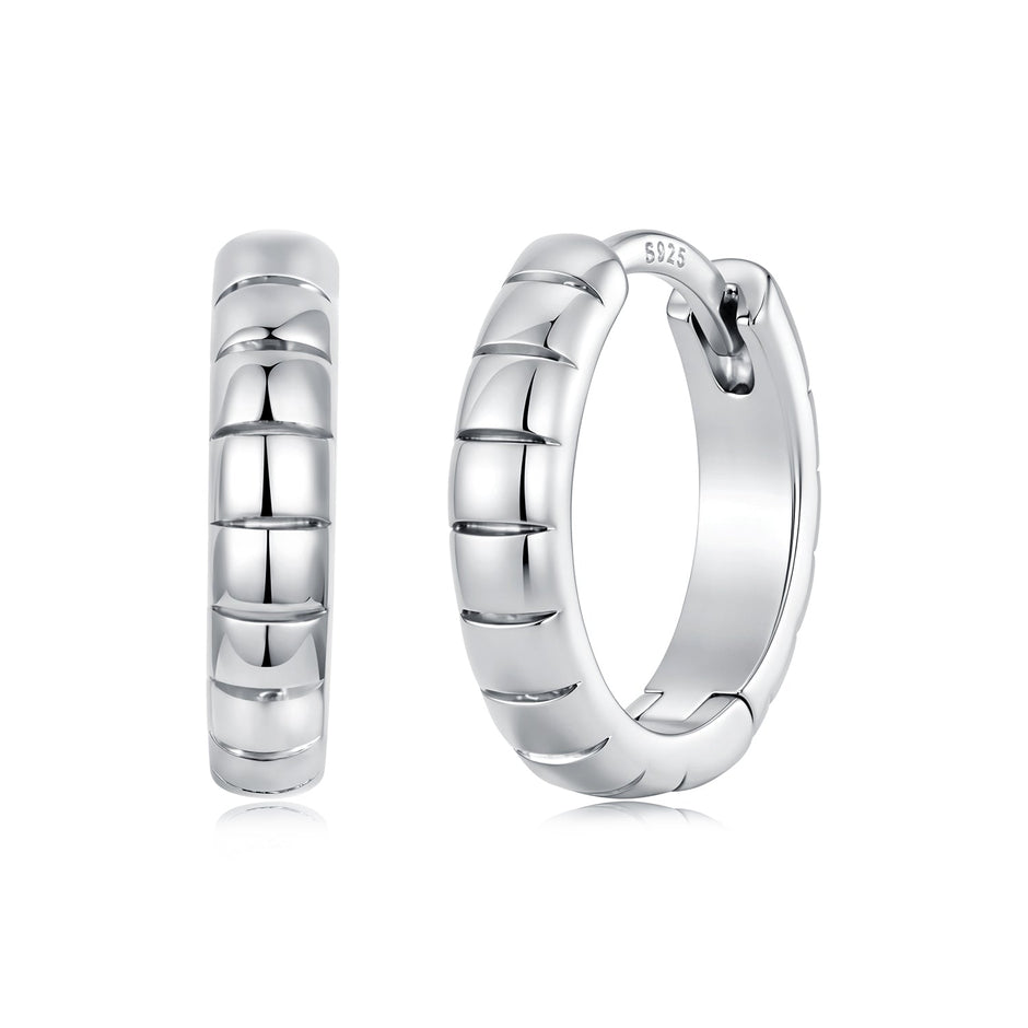 925 Silver White Gold Plated 1.4 x 0.3 cm Hoop Earrings for Women
