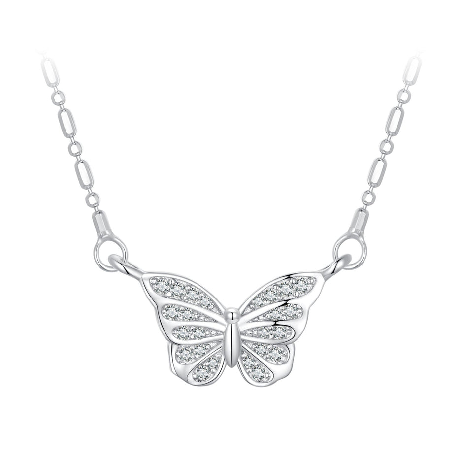 925 Sterling Silver Necklace with Pavé Setting CZ, Length 390+60mm, Pendant Size 8x15mm, for Women