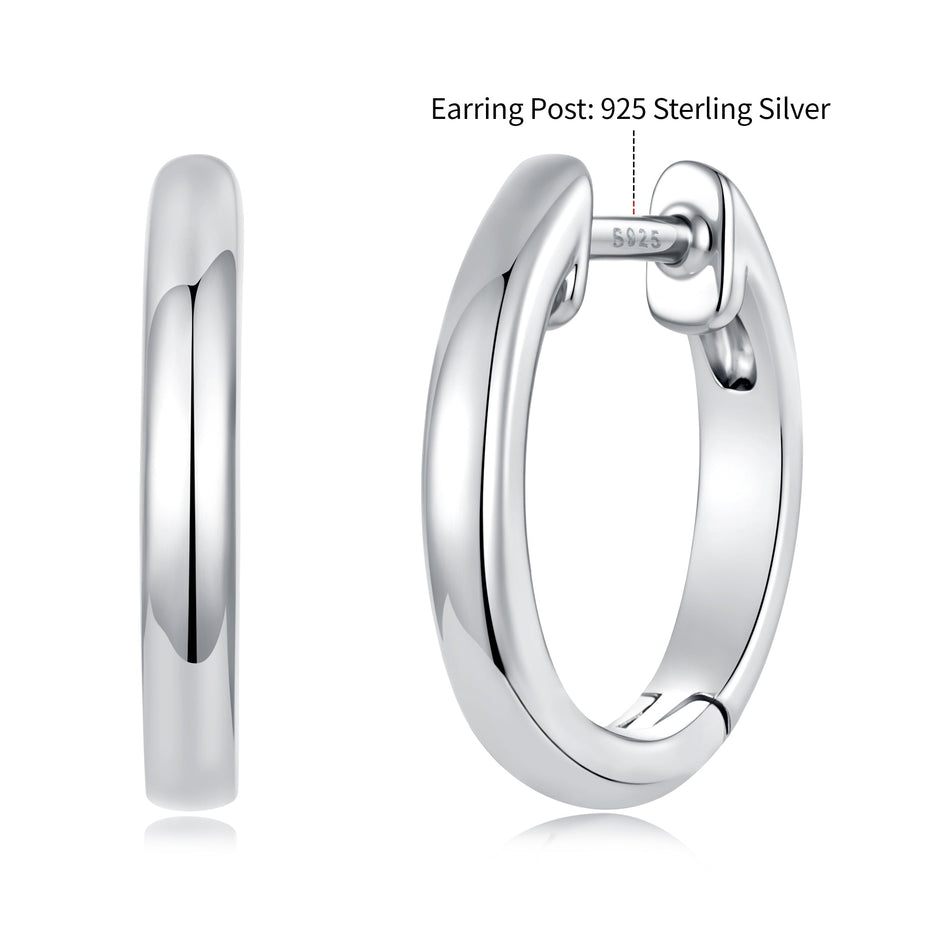 925 Sterling Silver White Gold Plated 1.4 x 0.2 cm Hoop Earrings for Women