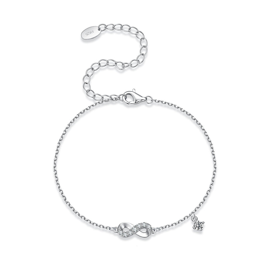 925 Sterling Silver White Gold Plated Moissanite 15+6cm Bracelet for Women
