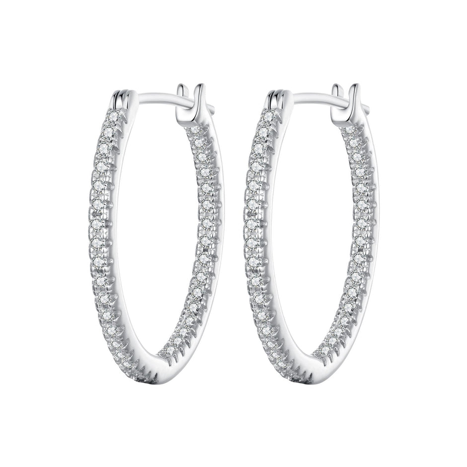 925 Sterling Silver Earrings with Pave Setting CZ in White Gold for Women